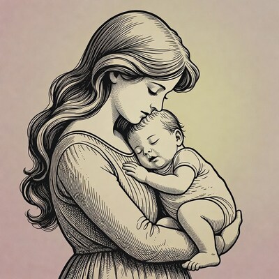 Mother holding sleeping baby