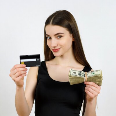 Woman holding credit card and cash