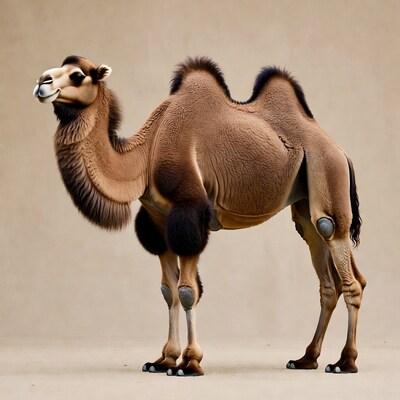 Bactrian Camel Standing on Beige Background