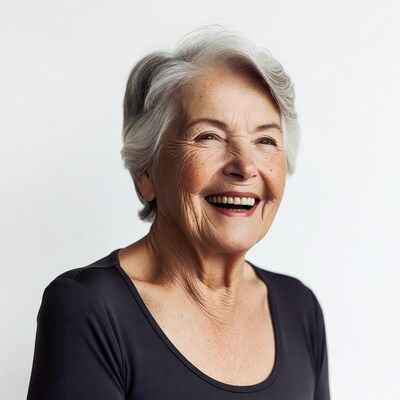 Elderly woman smiling happily