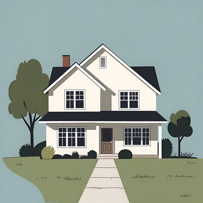 White house with trees illustration
