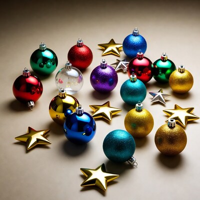 Colorful Christmas Ornaments and Stars