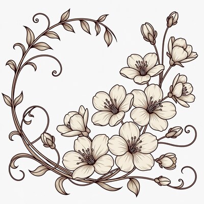 Floral Wreath Illustration with Flowers and Vines