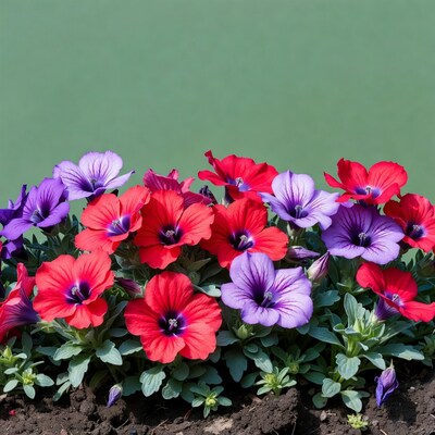 Colorful Geranium Flowers on Green Background