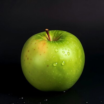Green Apple with Water Droplets