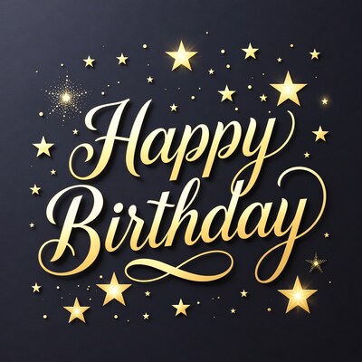 Golden Happy Birthday Text with Stars