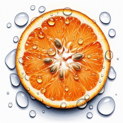 Orange slice with water droplets