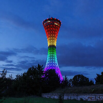 Batumi Tower Rainbow Lights Night