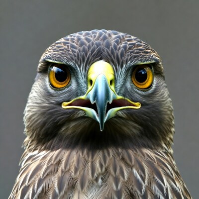 Close-up of hawk with intense yellow eyes