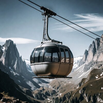 Cable car over Dolomites mountains