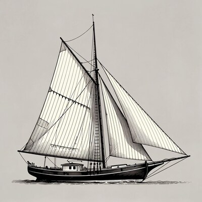 Sailing Schooner Illustration on Water