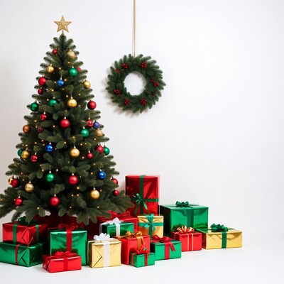 Christmas Tree with Gifts and Wreath
