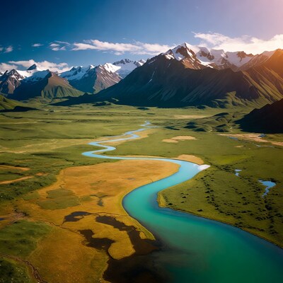 Turquoise River in Snowy Mountains
