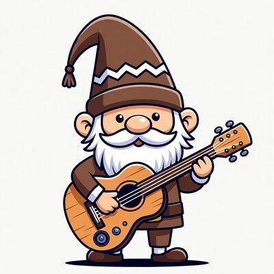 Cartoon Gnome Playing Guitar