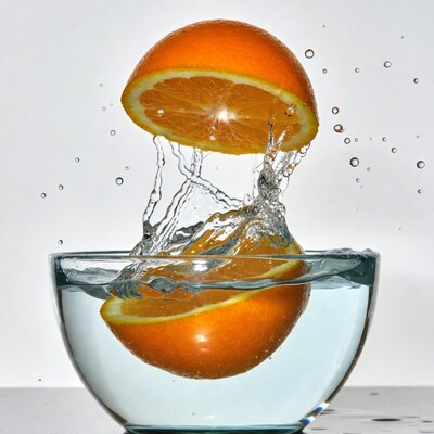 Orange Slicing into Water Splash