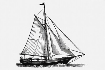Sailing Ship on Waves Illustration