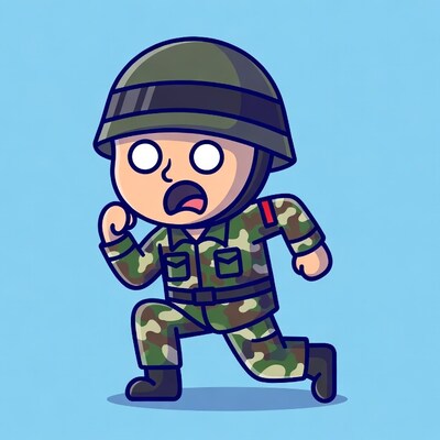 Cartoon soldier running scared