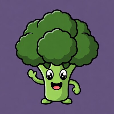Cartoon Broccoli Waving Happily