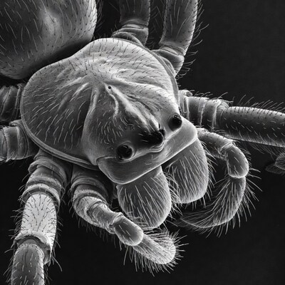 Close-up black and white spider