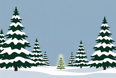 Snowy Christmas Trees with Glowing Star