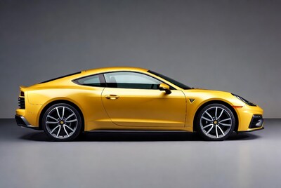 Yellow Porsche 718 Cayman GT4 RS side view