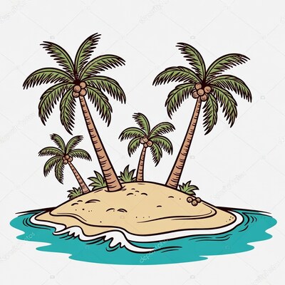 Tropical Palm Island Illustration