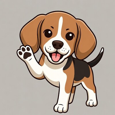 Cartoon Beagle Puppy Waving Paw