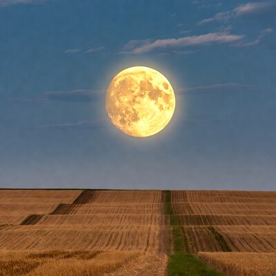 Full Moon Over Wheat Fields