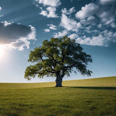 Lone Oak Tree on Green Hill