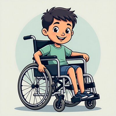 Happy Asian boy in wheelchair illustration