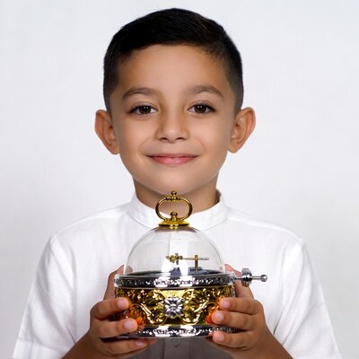 Boy holding ornate music box