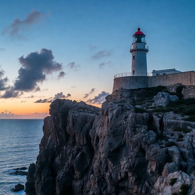 Lighthouse on Cliff at Sunset