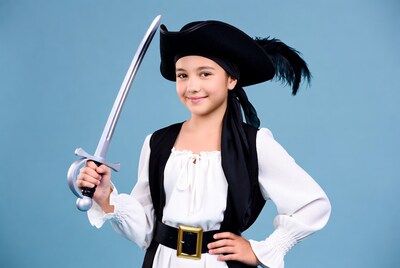 Girl in pirate costume holding sword