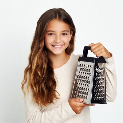 Girl holding cheese grater