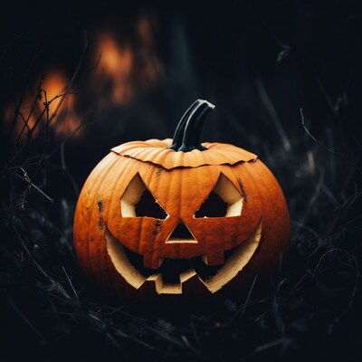 Jack-o'-lantern pumpkin on dark ground