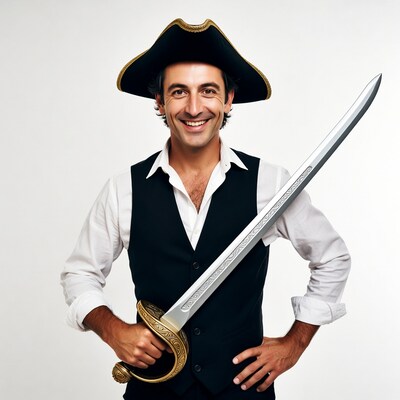 Man in pirate costume holding sword