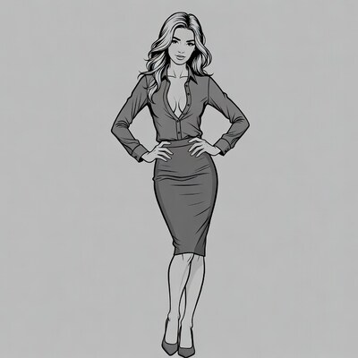 Blonde woman in pencil skirt illustration