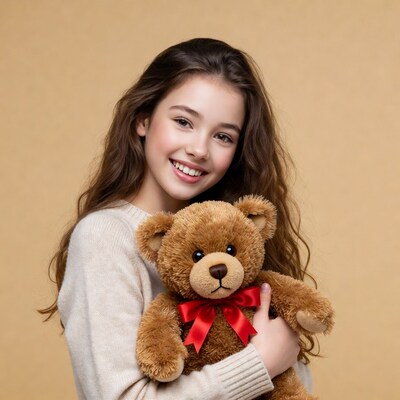 Girl hugging teddy bear