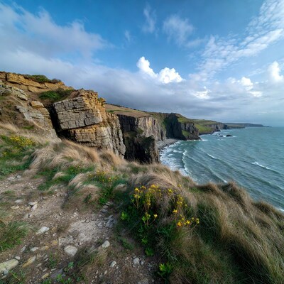 Cliff edge overlooking ocean waves
