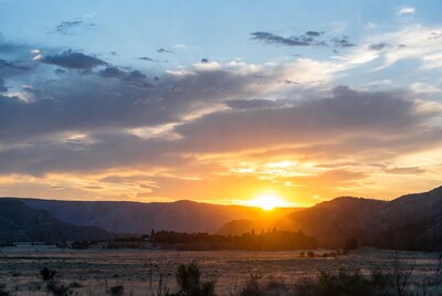 Sunset over mountains and valley