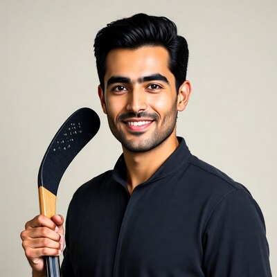Man holding hockey stick