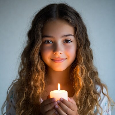 Girl holding lit candle