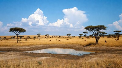 African Savanna with Animals and Waterhole