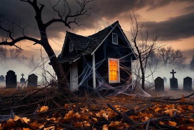 Haunted House in Cemetery at Night