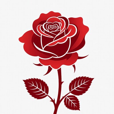 Red Rose Illustration on White