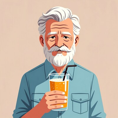 Elderly man drinking orange juice