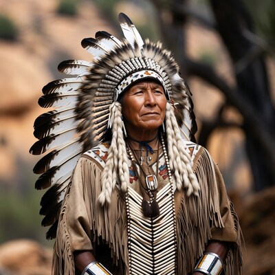Native American chief in feather headdress
