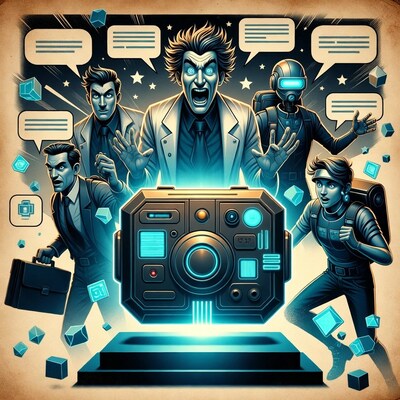 Mad Scientist and Agents Around Futuristic Camera