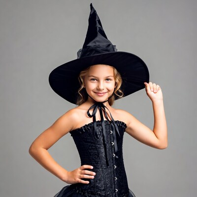 Girl in black witch costume