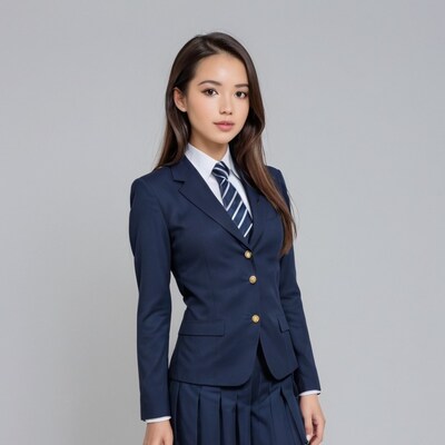 Asian woman in navy school uniform